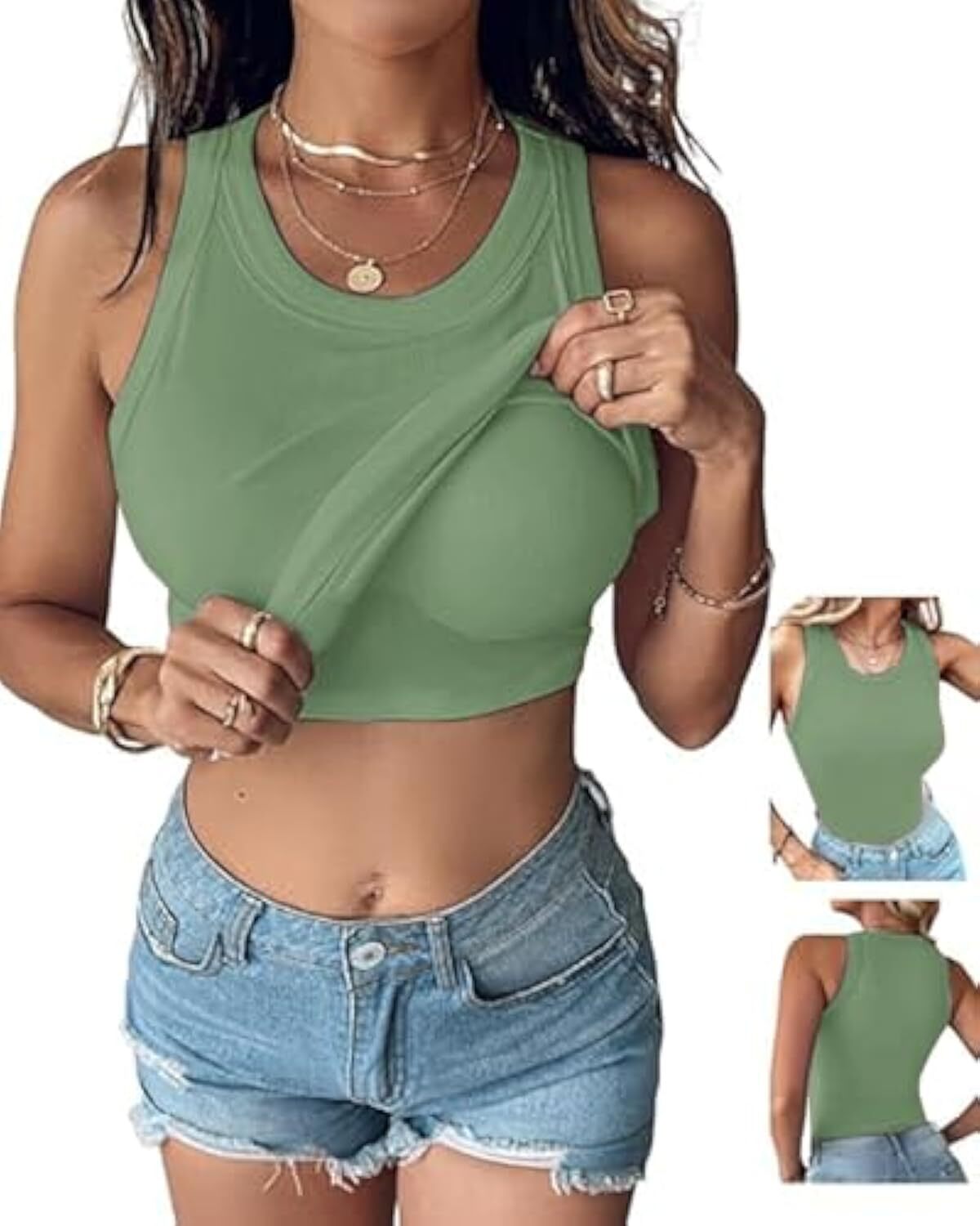 Women Built-in Bra Tank Tops Sleeveless Casual Shirts Racerback Ribbed Fitted Tank Tops