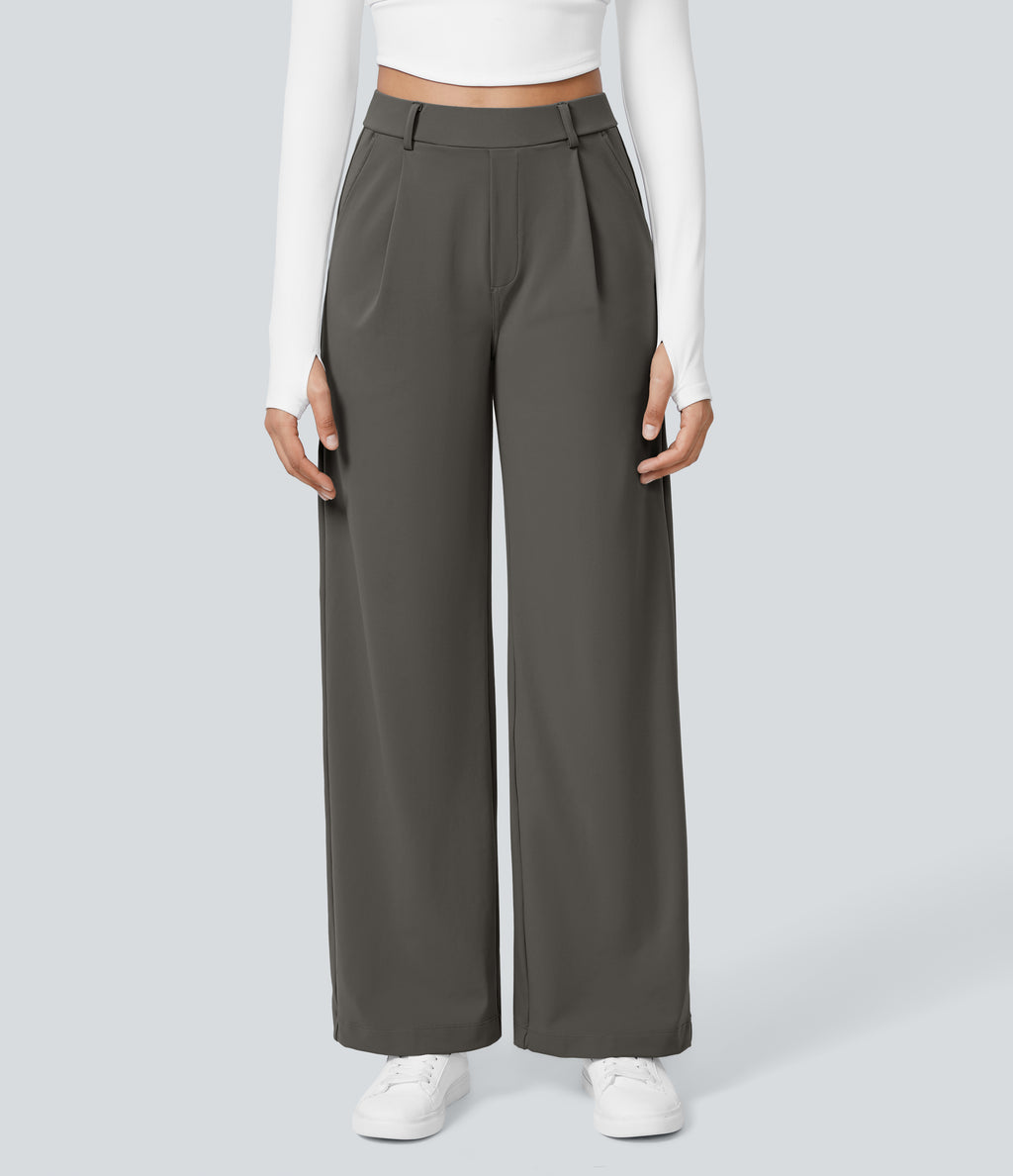 Factory Outlet - High Waisted Side Pocket Straight Leg Work Suit Pants