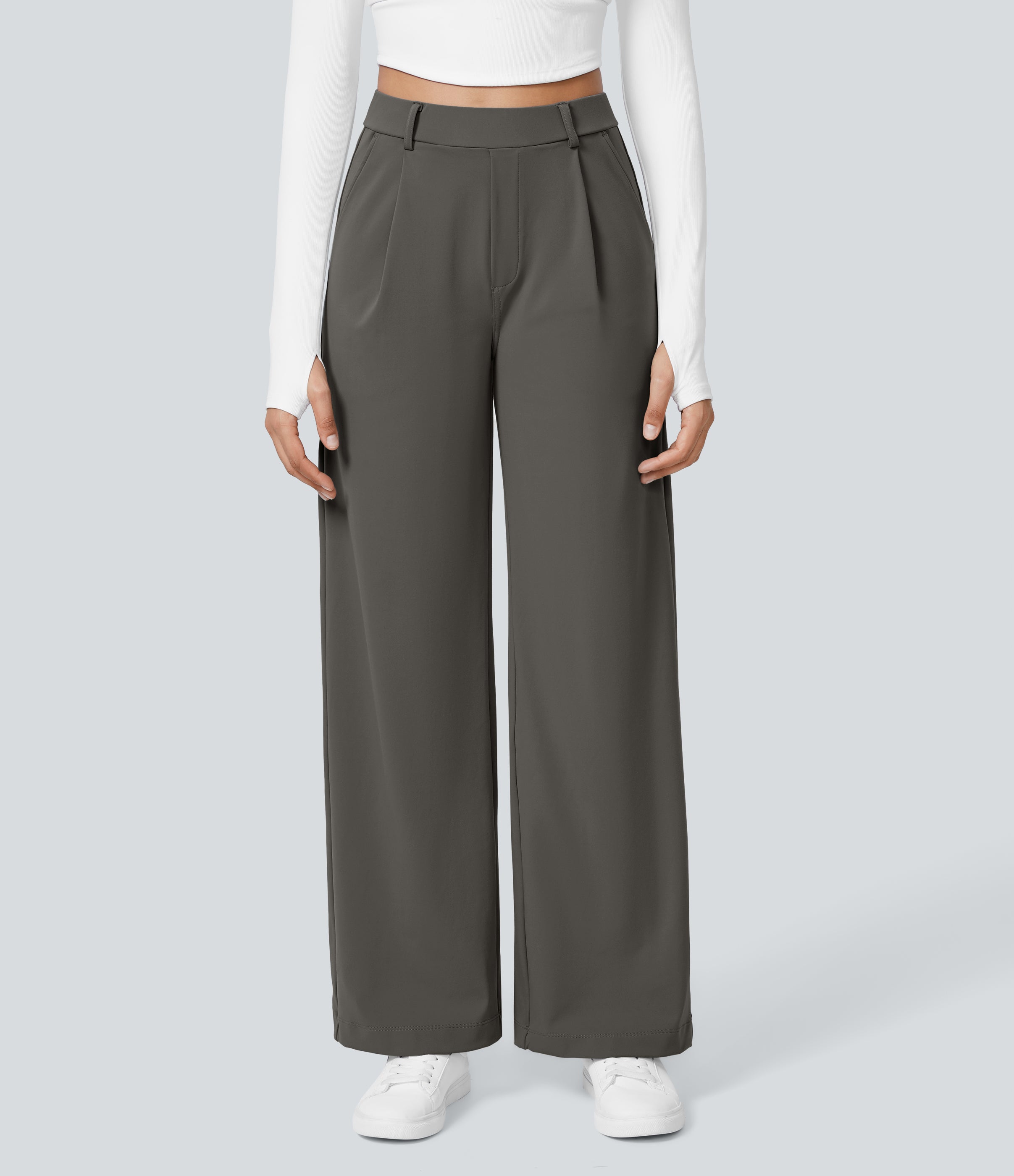 Factory Outlet - High Waisted Side Pocket Straight Leg Work Suit Pants