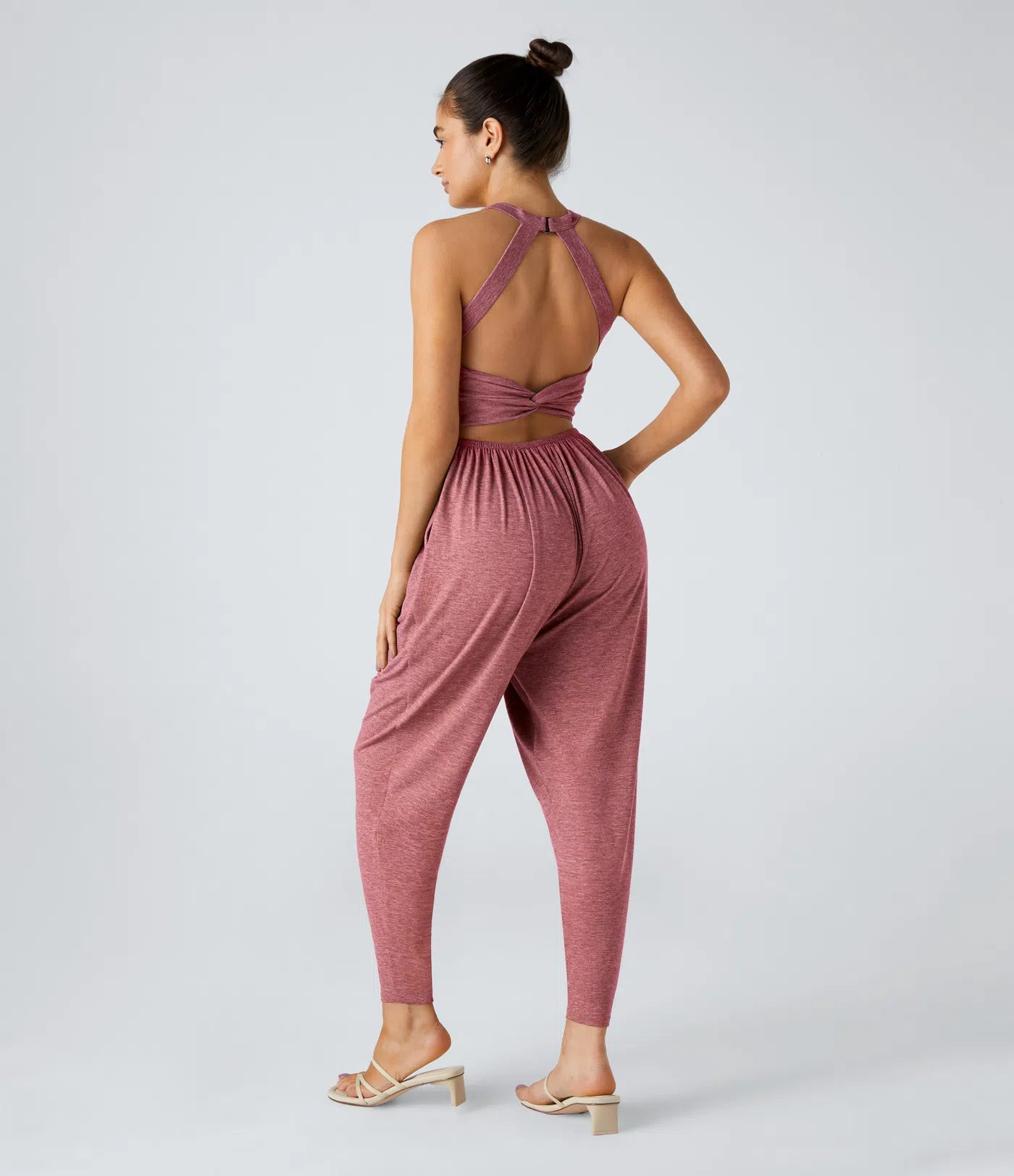 💝Last day promotion-⏰Backless Twisted U Neck Side Pocket Harem Casual Jumpsuit-Easy Peezy Edition