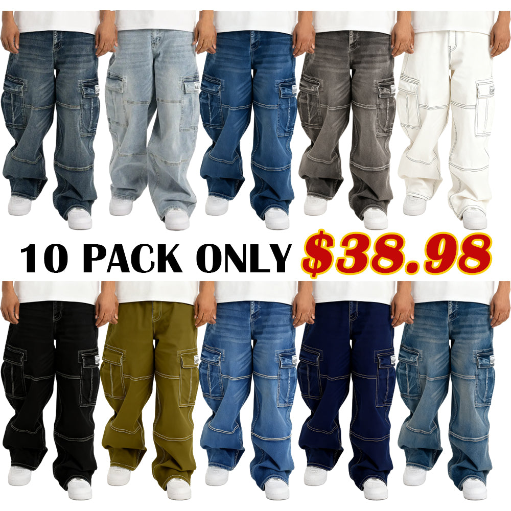 Men's Heavyweight Baggy Fit Denim Cargo Pant