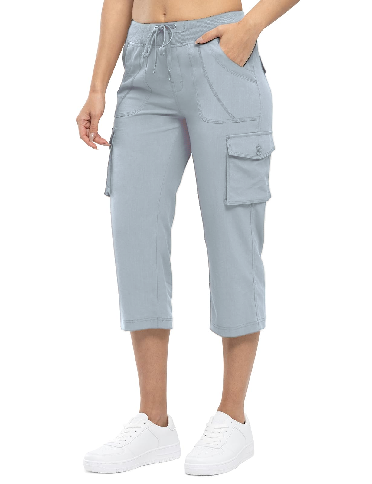 🔥Last day promotion!Women’s Loose Fit Lightweight Capri Cargo Pants – Casual 3/4 Trousers with 6 Pockets
