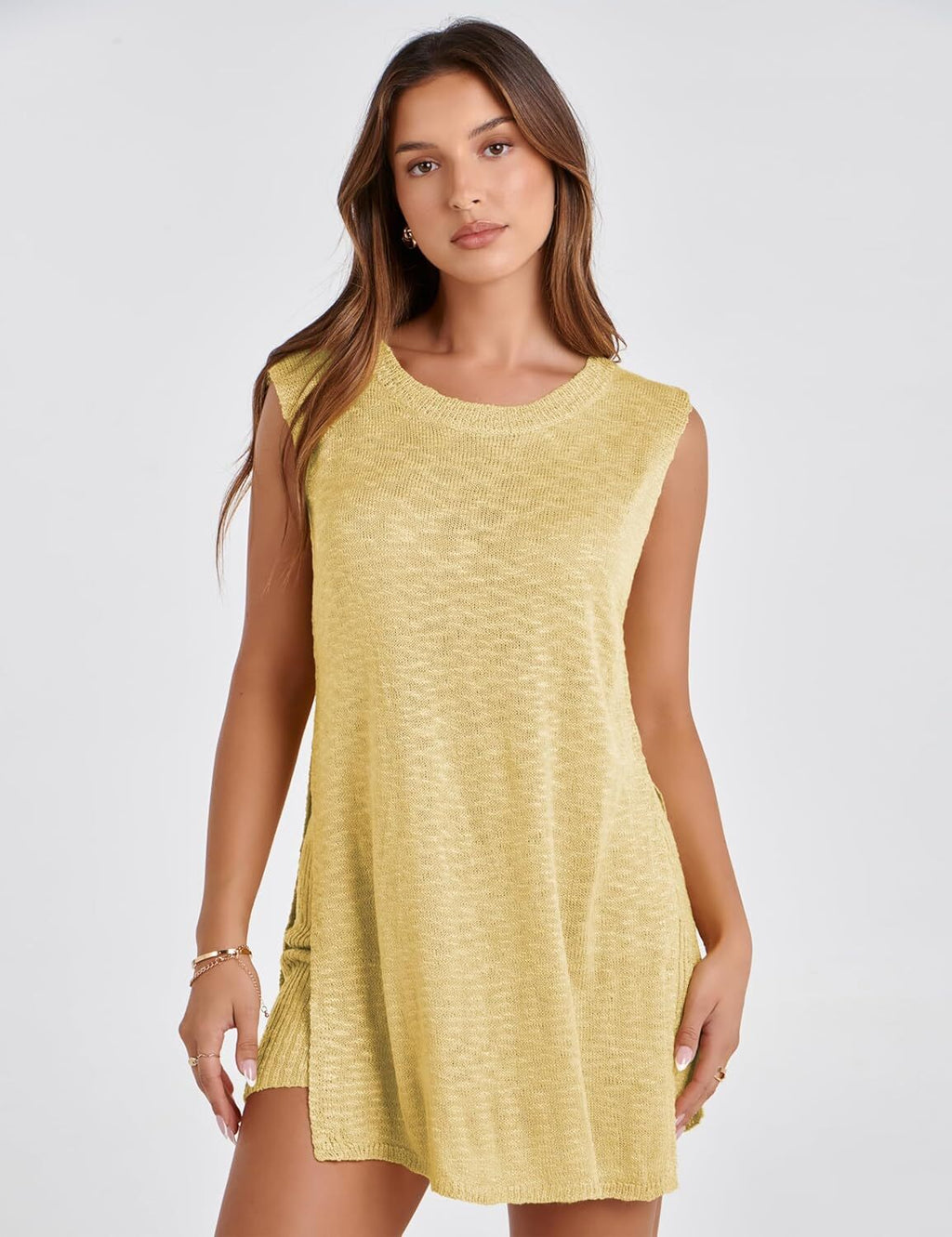 Women 2 Piece Outfits Lounge Sets Summer Knit Sleeveless Top and Shorts Sweater Set