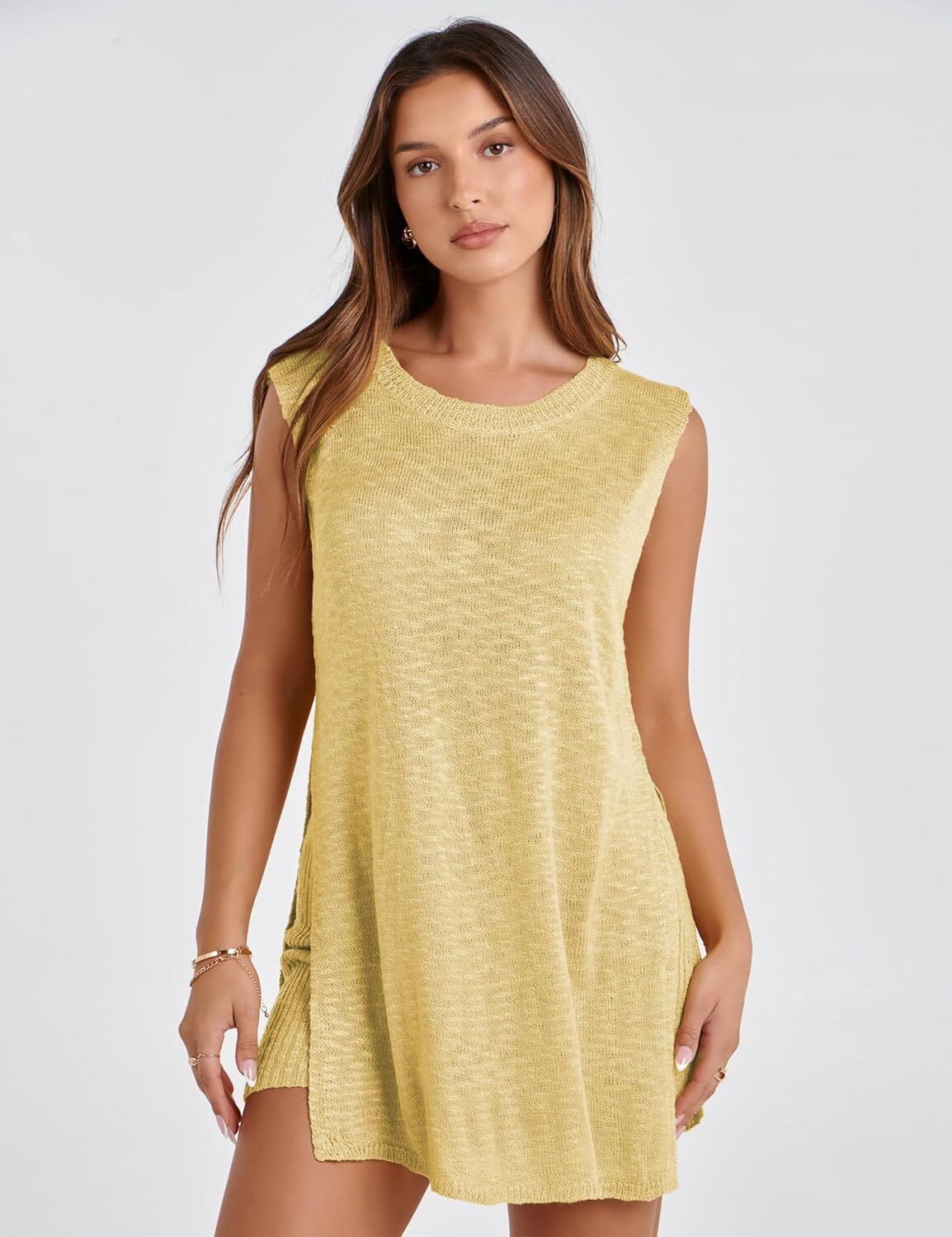 Women 2 Piece Outfits Lounge Sets Summer Knit Sleeveless Top and Shorts Sweater Set