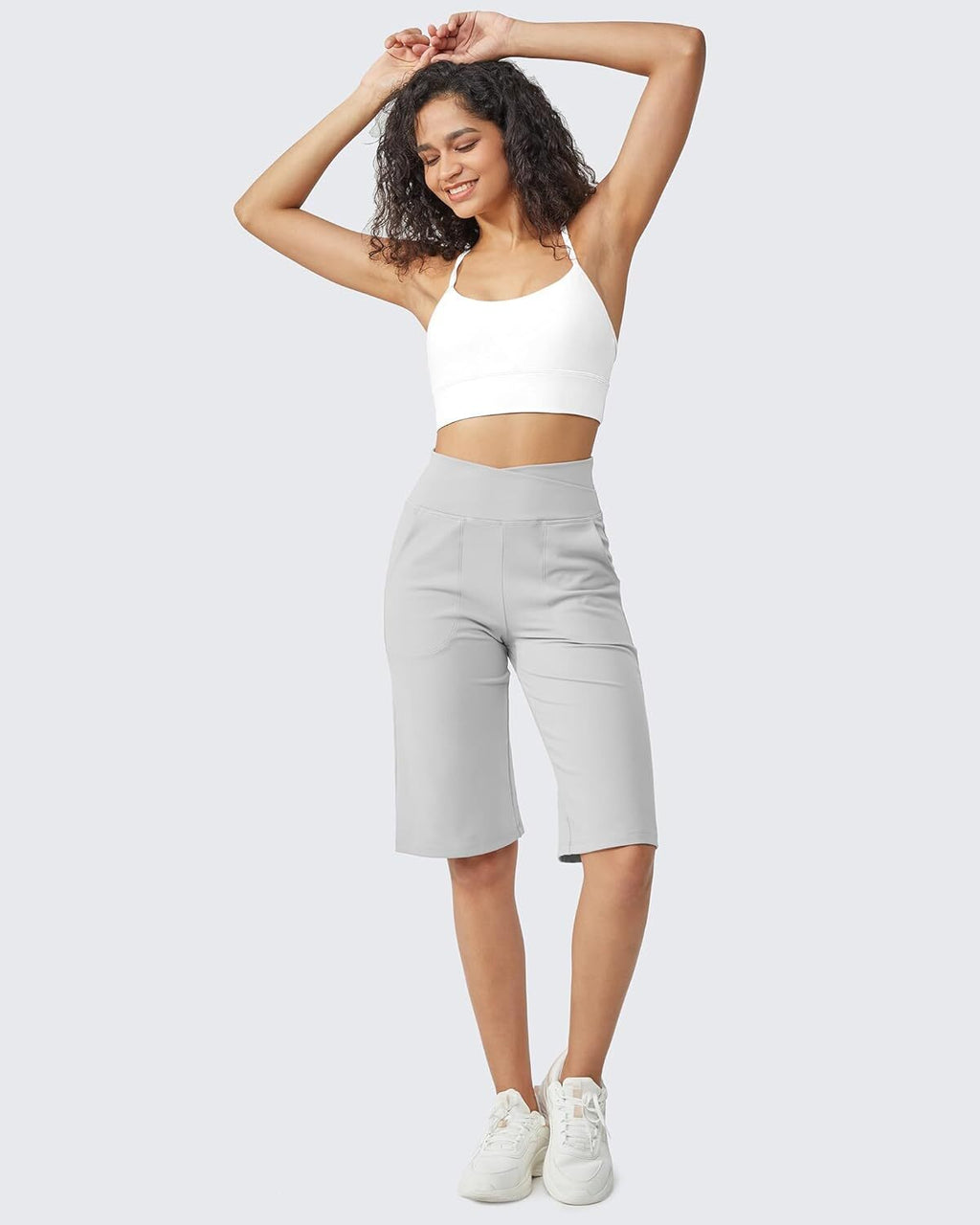 Capri Pants for Women -Knee Length Wide Leg Yoga Capris Dressy Casual Summer Crop Pants with Pockets