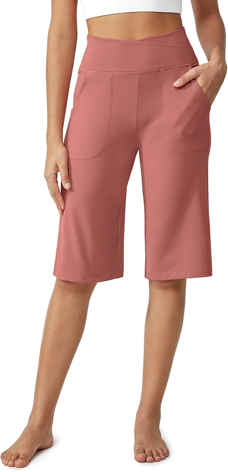 Capri Pants for Women -Knee Length Wide Leg Yoga Capris Dressy Casual Summer Crop Pants with Pockets