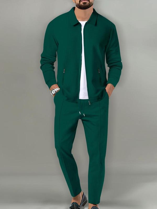 Sporty Two-piece Set Men's Plain Zip Up Jacket & Drawstring Waist Pants Tracksuit Set