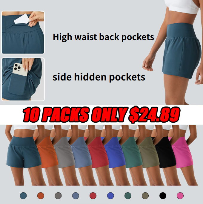🔥Flash Sale⚡Super High Waisted Back Pocket & Side Hidden Pocket 2-in-1 Yoga Shorts