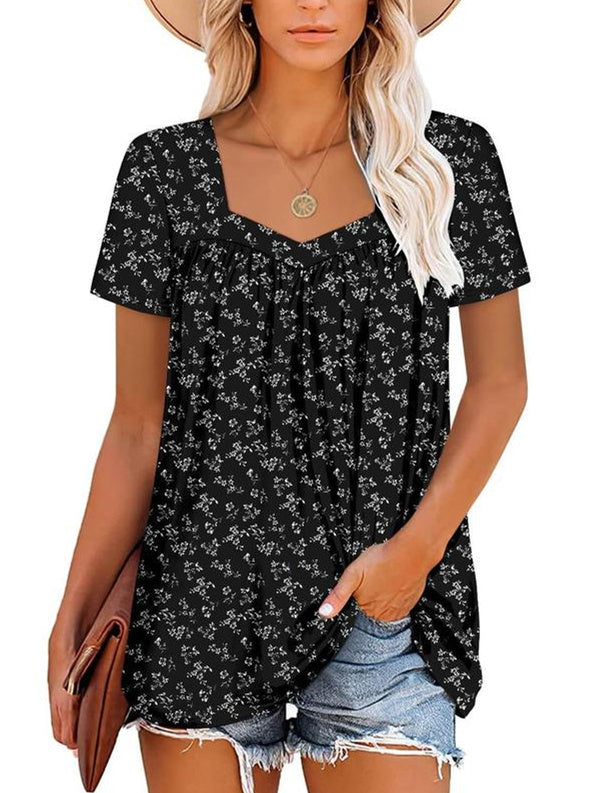 ⏰Hot Sale-Women's Summer Pleated Printed Short-Sleeves