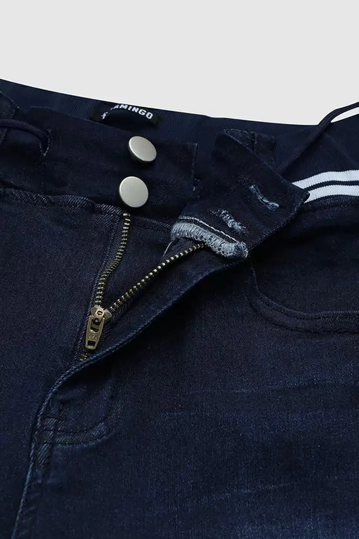 🔥Flash Sale⚡Wash Contrast Binding Double Button Drawstring Mid Waist Capri Jeans