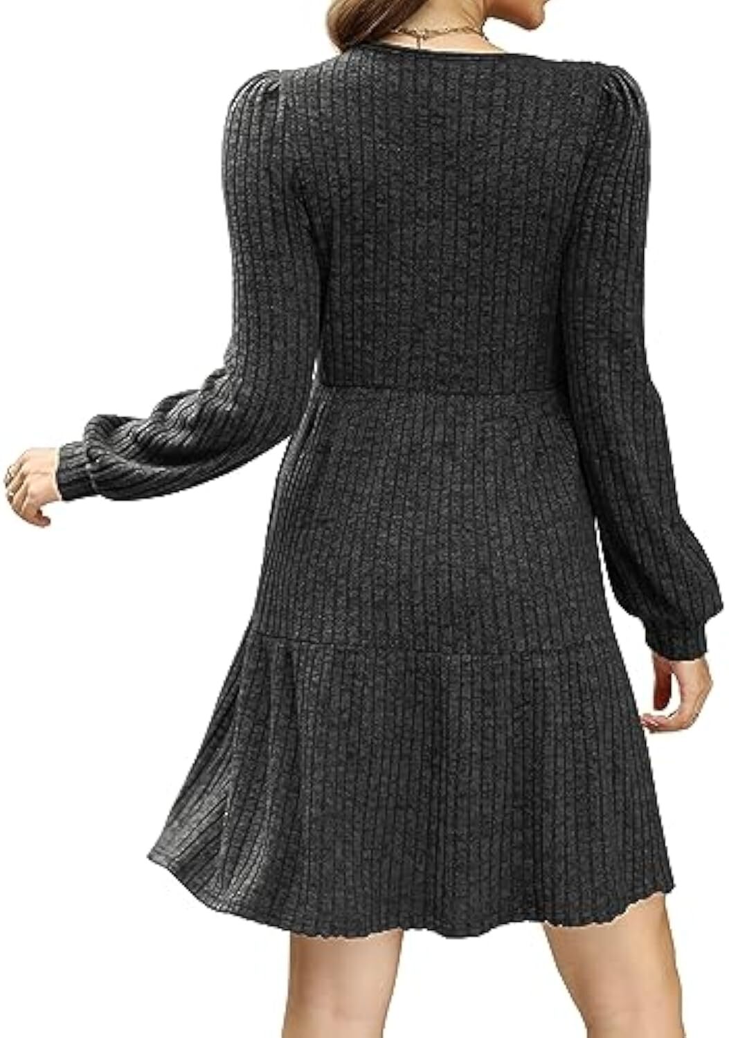 🔥Womens Square Neck Long Sleeve Fall Dresses Casual Babydoll Sweater Dress