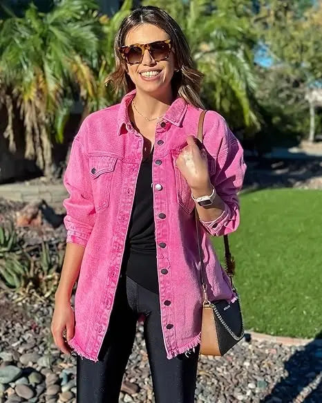 Women's Casual Long Sleeve Denim Jackets with Pockets