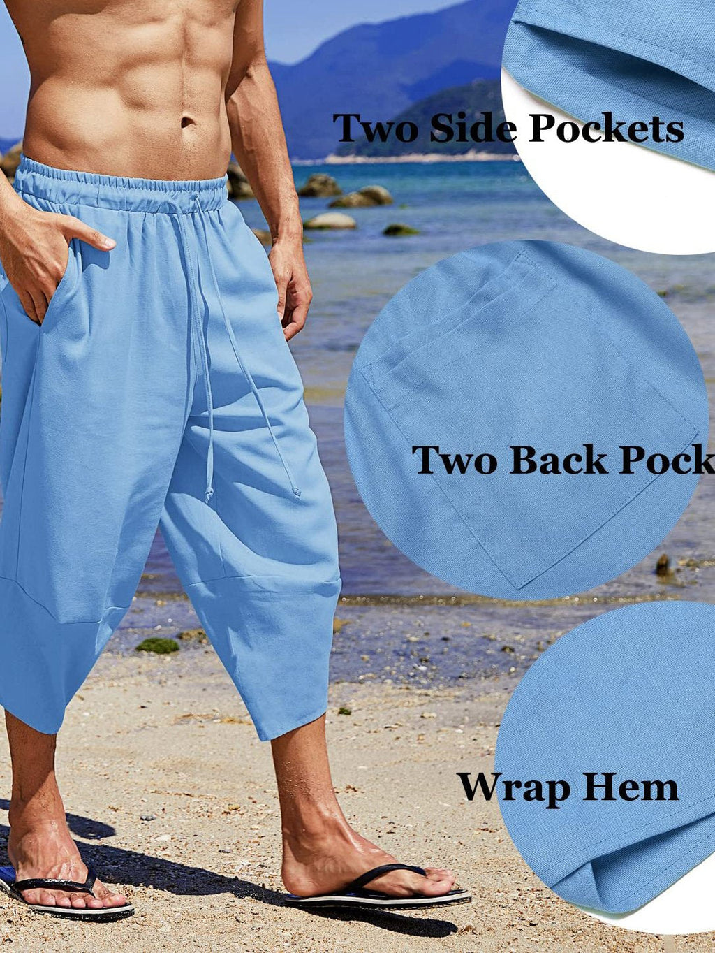 Men's Loose Drawstring Cropped Pants