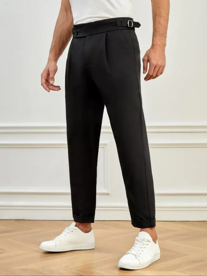 Men's Stretch Gurkha Pants Slim Fit Dress Pants for Men Expandable Waist Dress Pants