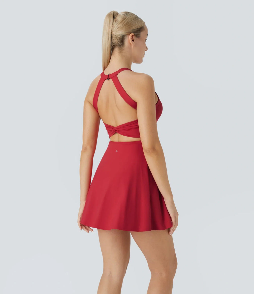 Softlyzero Airy Backless Twisted Cool Touch Dance Active Dress-Easy Peezy Edition