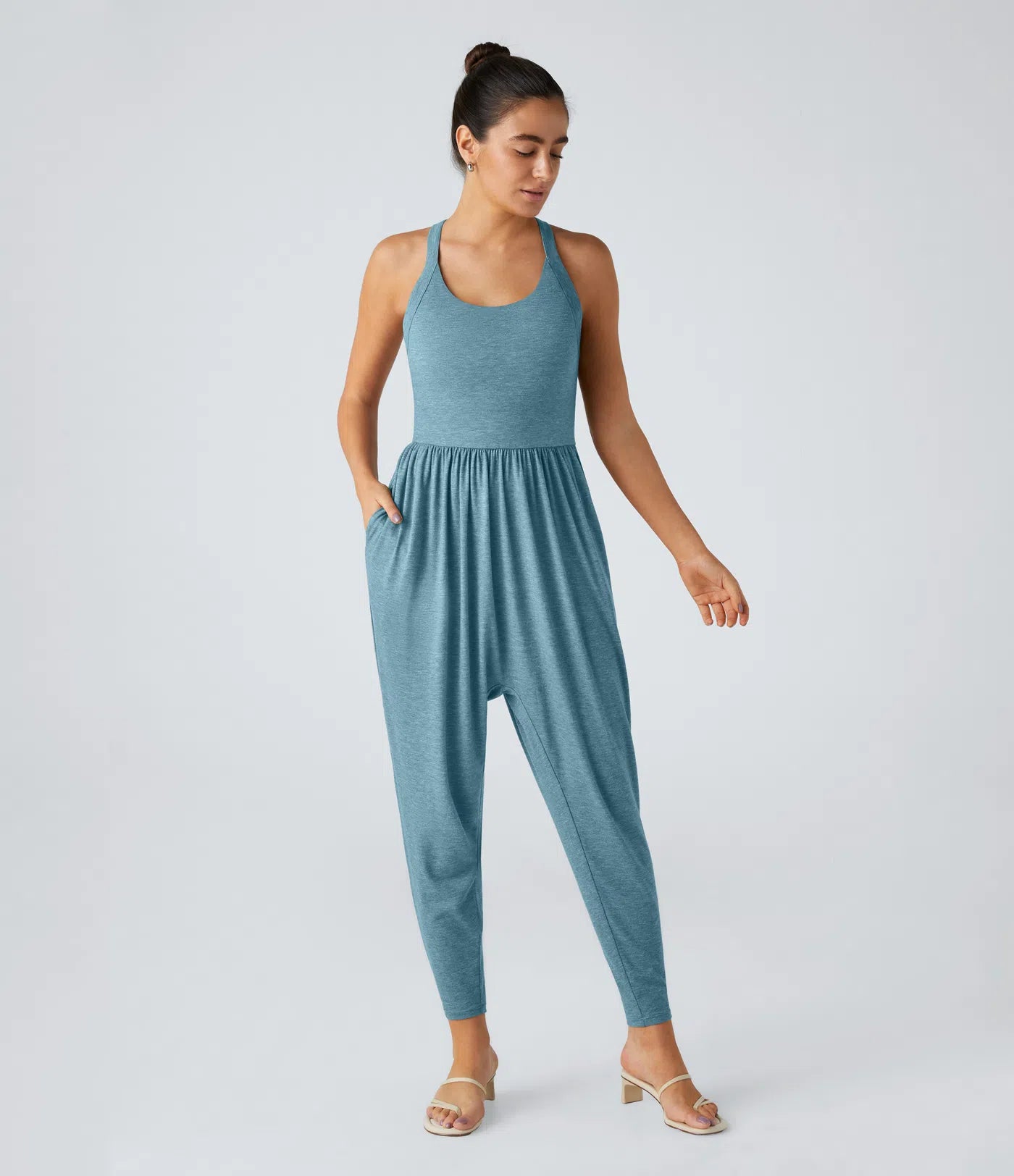 💝Last day promotion-⏰Backless Twisted U Neck Side Pocket Harem Casual Jumpsuit-Easy Peezy Edition