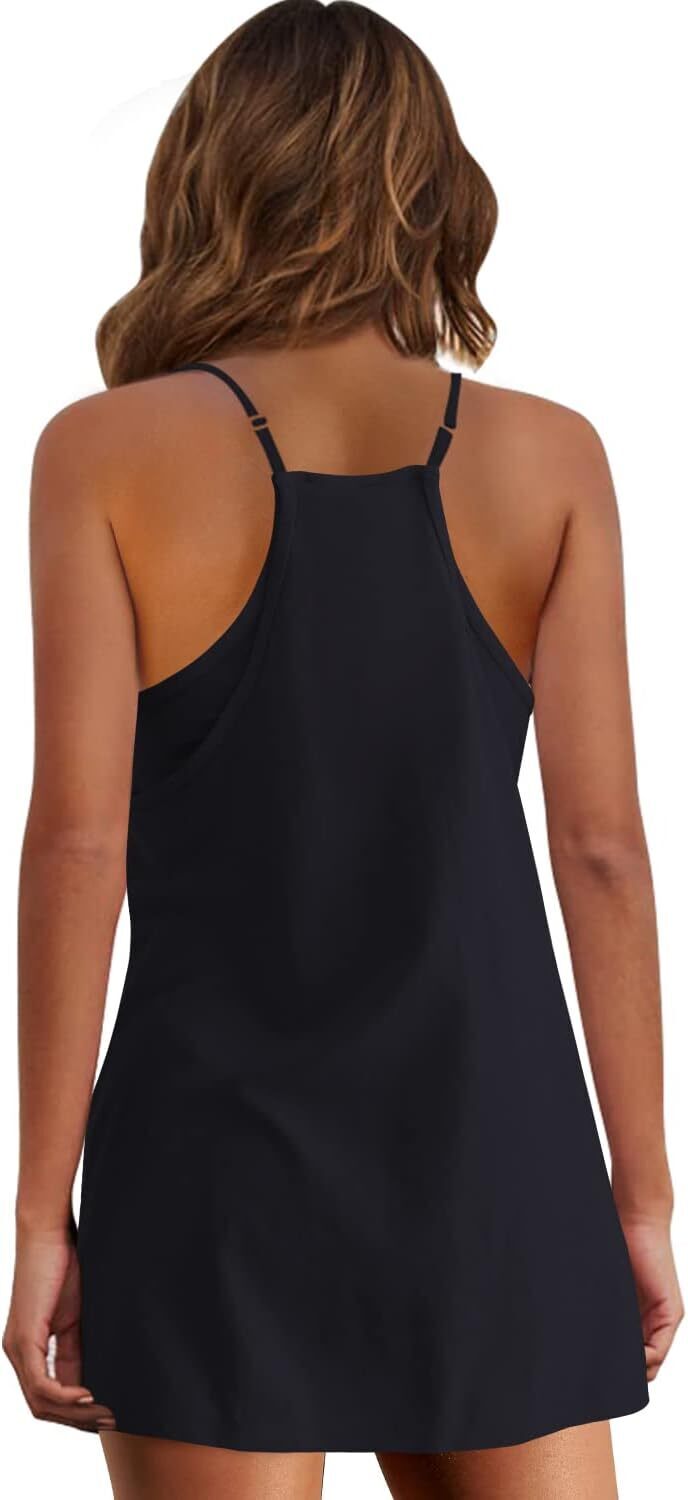 Special Sale🩷Womens Summer Sleeveless Mini Dress V Neck Spaghetti Strap Sundress Athletic Short Dress with Pockets-Easy Peezy
