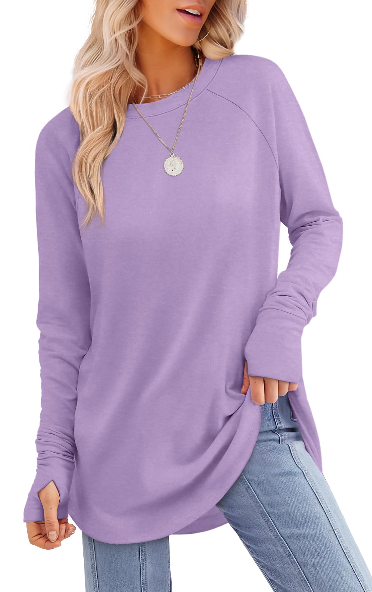 ⏰Hot Sale-Womens Long Sleeve Thumb Hole Shirts Tunic Tops to Wear with Leggings