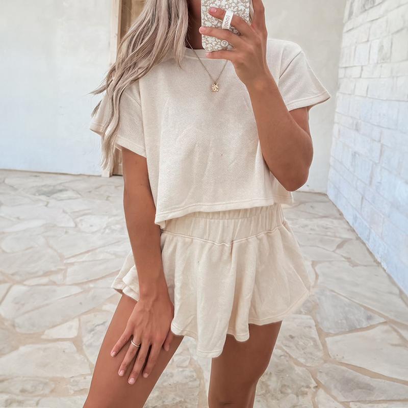 Women‘s Two Piece Set Checkerboard T Shirt and Ruffle High Waist Skort Set 2025 Summer Casual Sets for Daily Wear