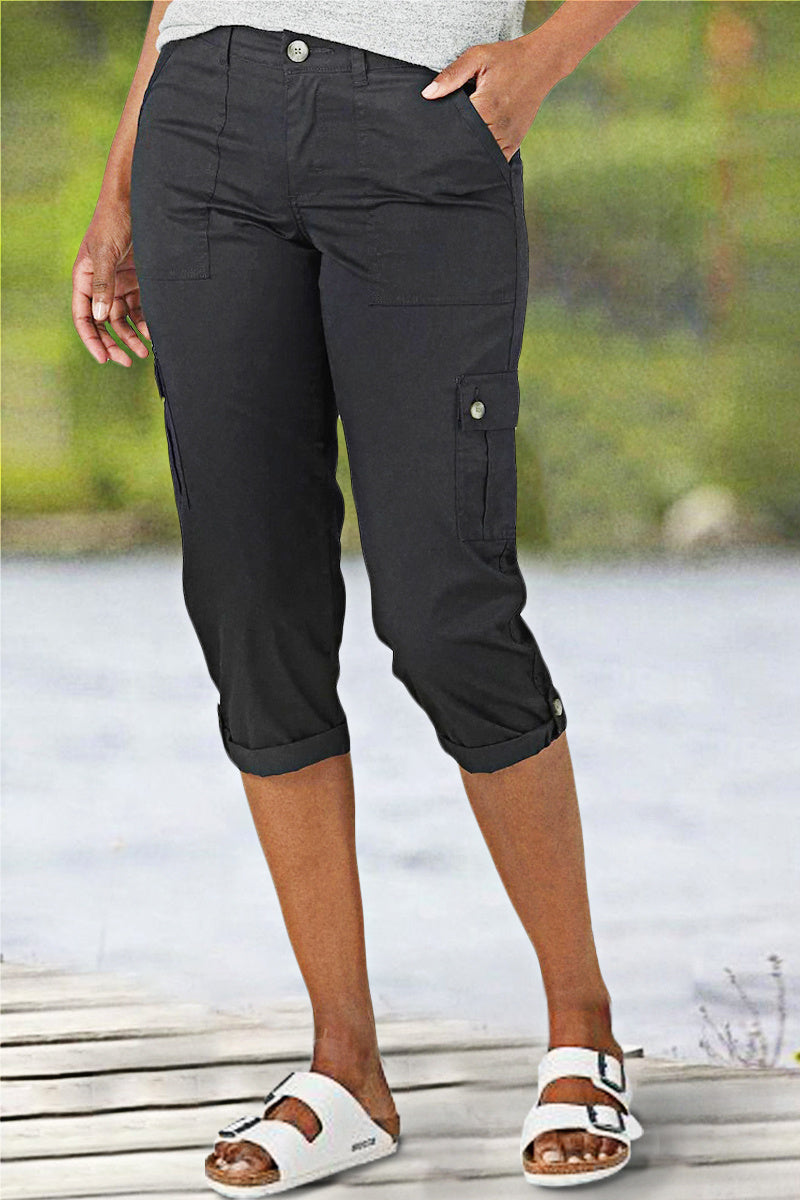 🔥Roll Tab Hem Multi Pocket Capri Mid Waist Cargo Pants🔥