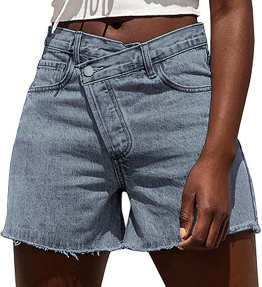 Womens High Waisted Vintage Crossover Denim Shorts with Stretch