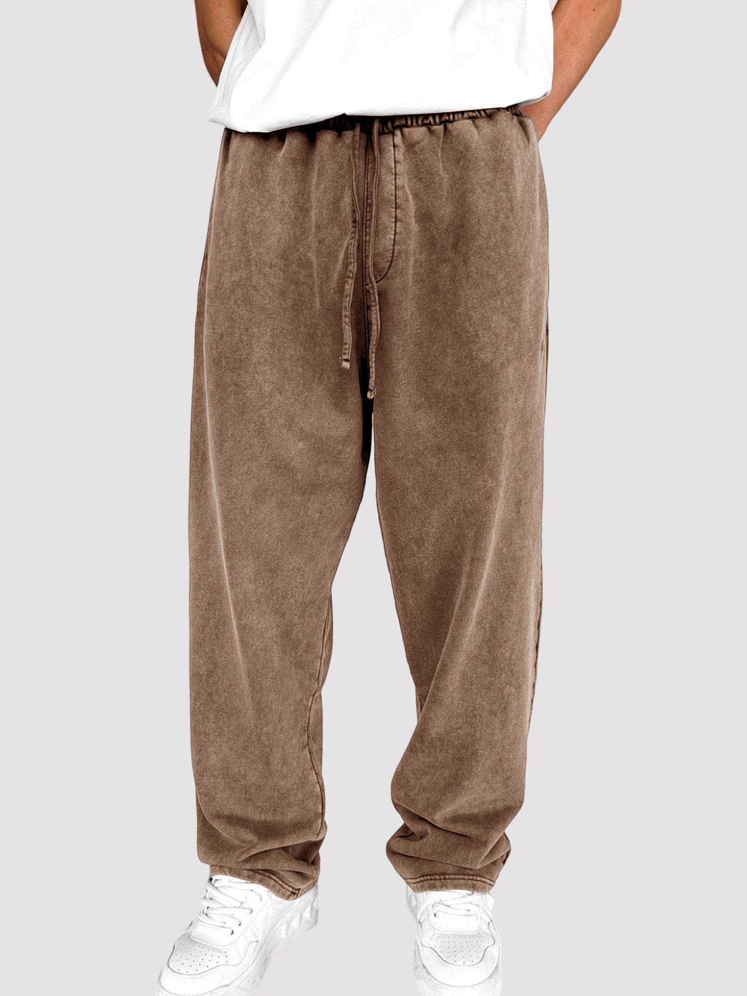 Men's Distressed Vintage Stylish Textured Washed Drawstring Trousers