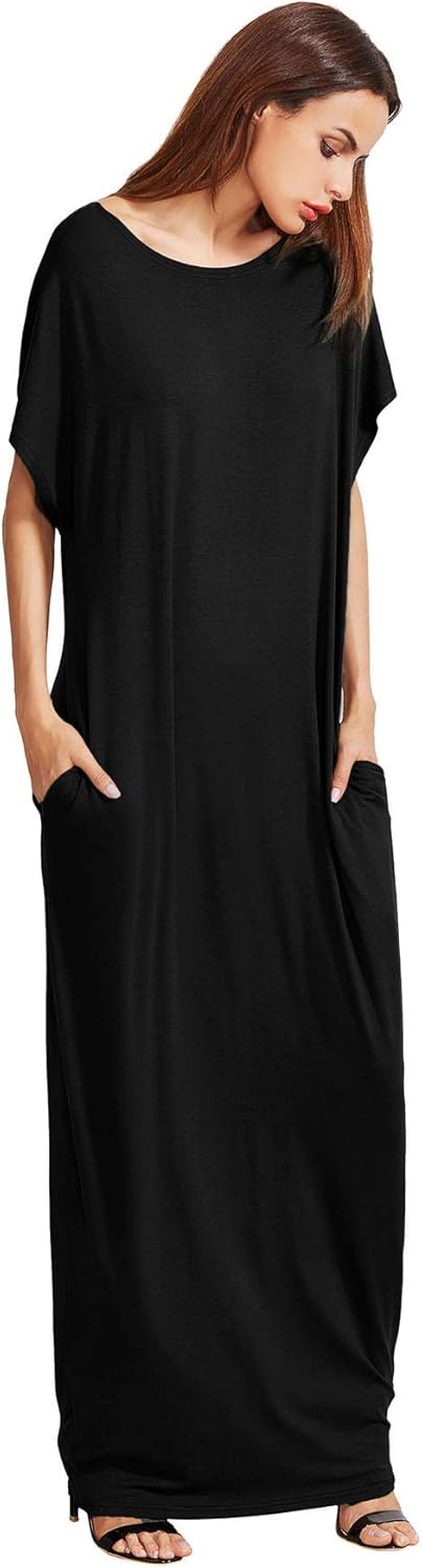 Bloomcin Women's Short Sleeve Loose Long Maxi Lounge Dress with Pockets