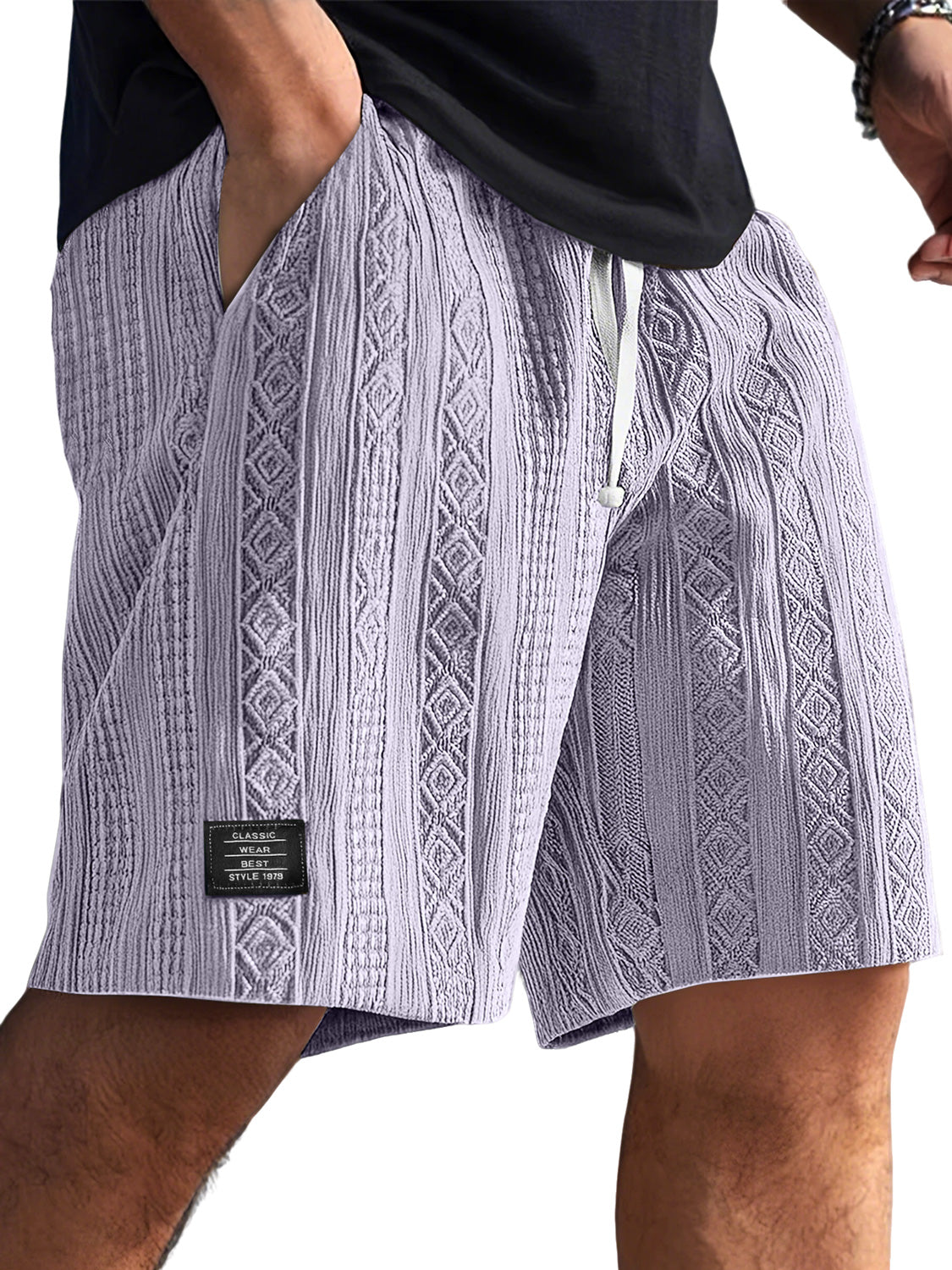 Men's Daily Jacquard Texture Embroidered Logo Casual Comfort Shorts