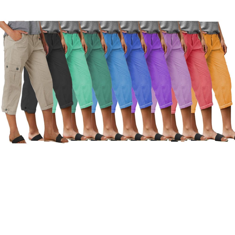 🔥Roll Tab Hem Multi Pocket Capri Mid Waist Cargo Pants🔥