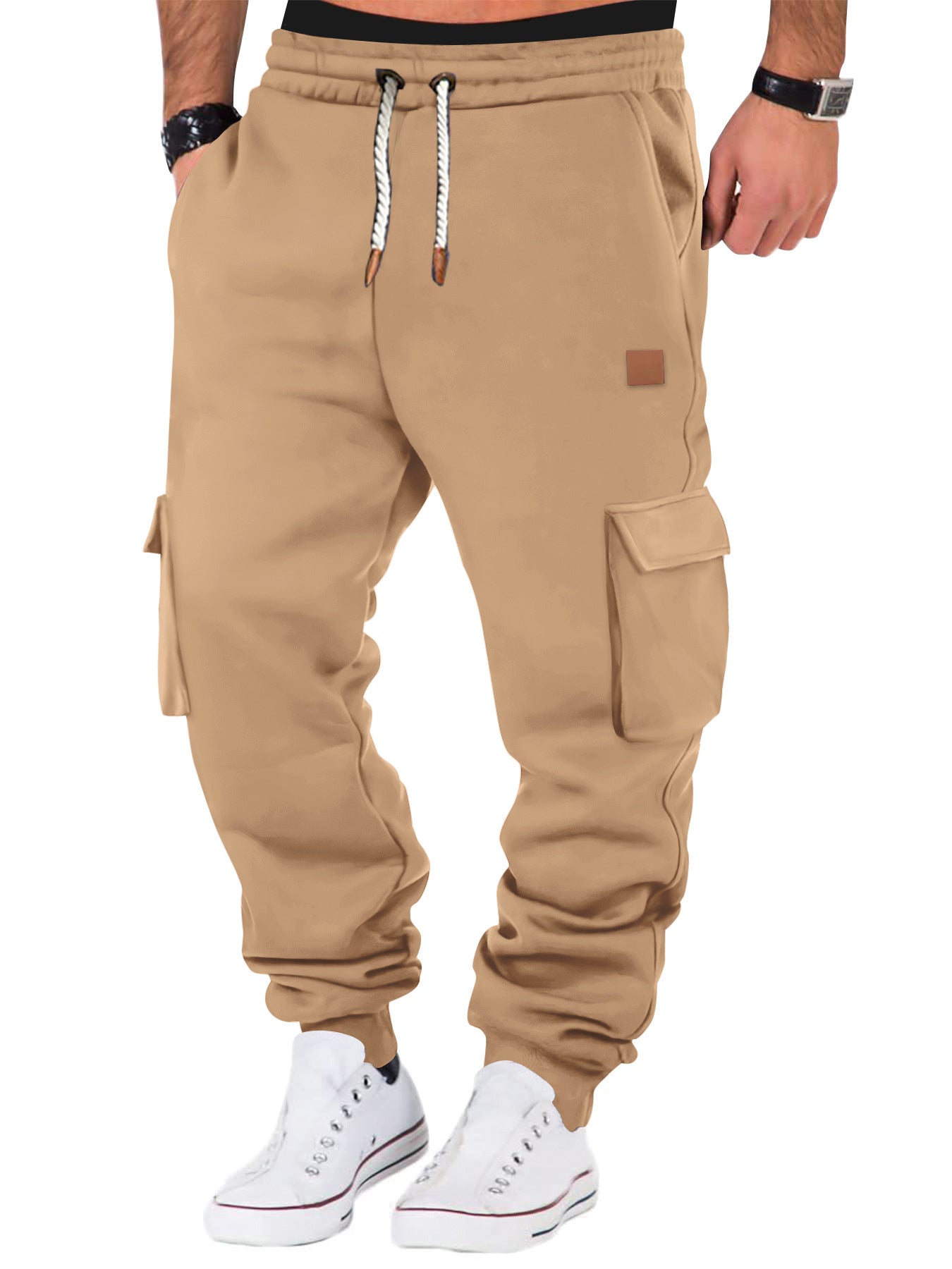 Men's Solid Color Multiple Pockets Drawstring Waist Sweatpants