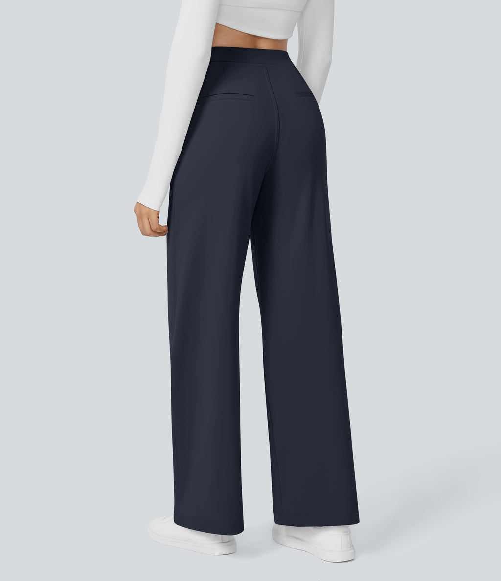 Factory Outlet - High Waisted Side Pocket Straight Leg Work Suit Pants