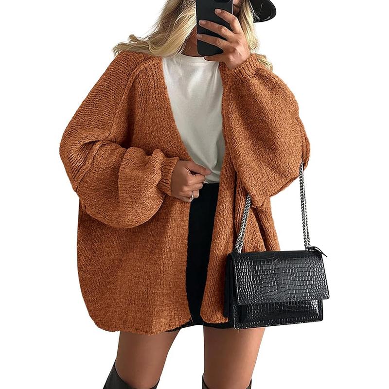 Women's Oversized Cardigan Sweater Fall Long Lantern Sleeve Knit Open Front Lightweight Sweater Knitwear Tops