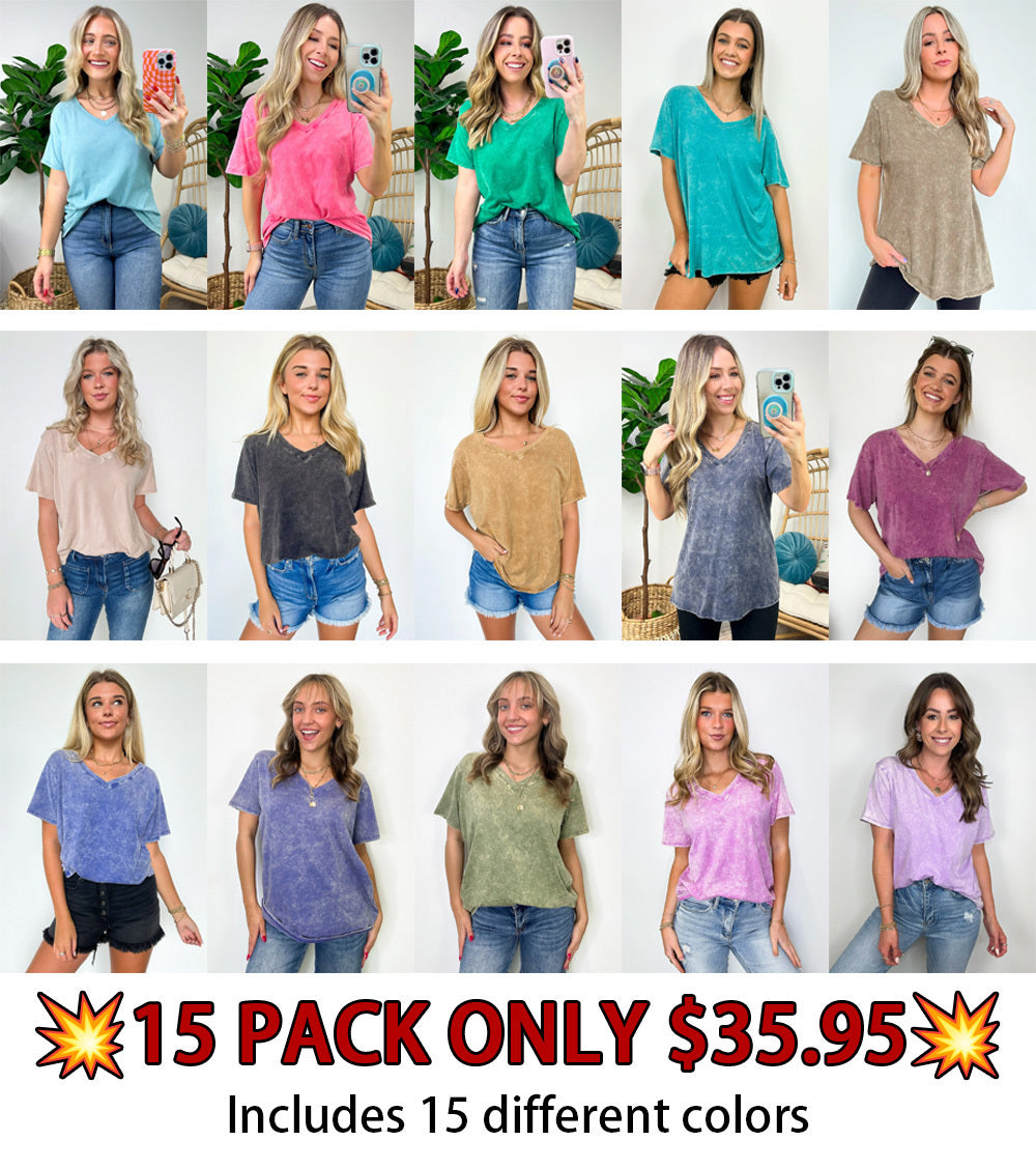 Soliel Acid Wash V-Neck Relaxed Fit Top - BACK IN STOCK