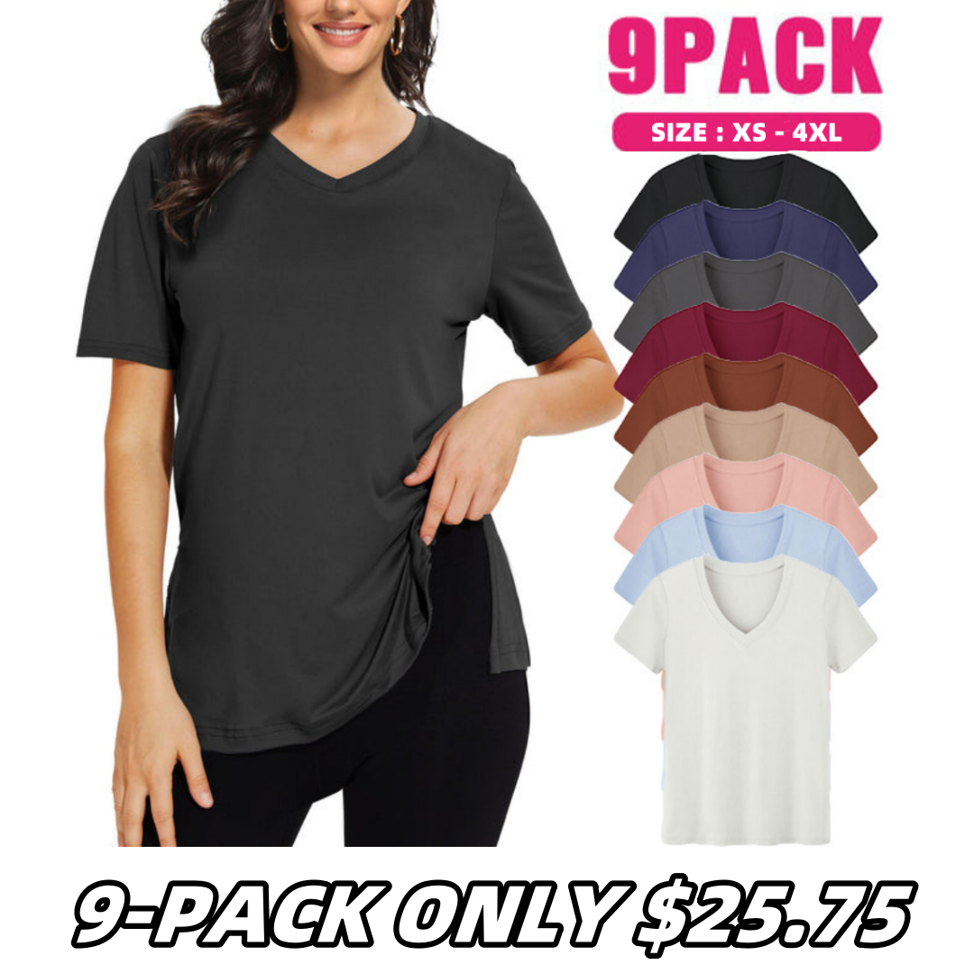 🔥Last day promotion!Womens 9 Pack T-Shirts Basic Short Sleeve V Neck Tops
