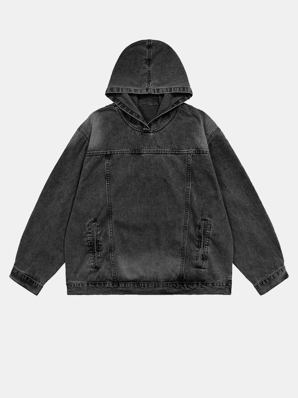 Men's Casual Fashion Cotton Denim Handsome Patchwork Loose Hooded Sweatshirt