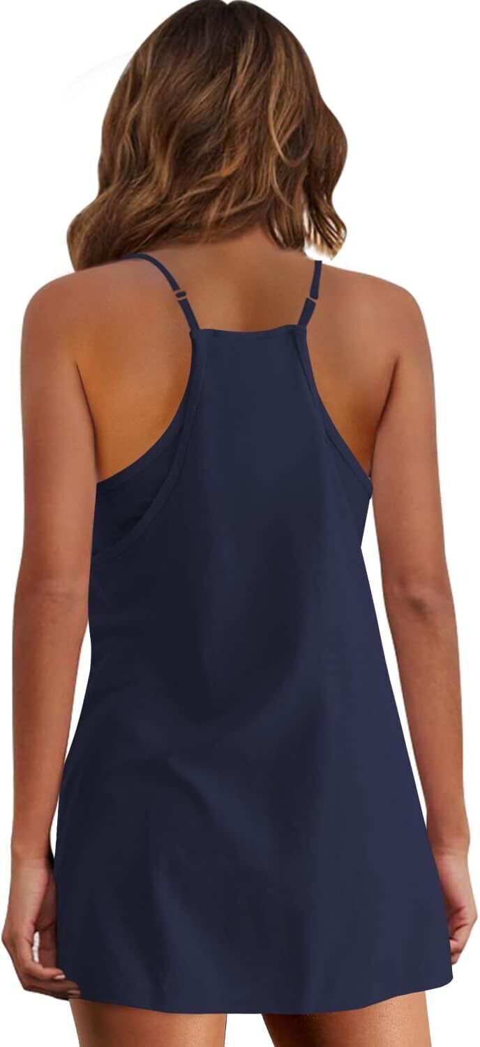 Special Sale🩷Womens Summer Sleeveless Mini Dress V Neck Spaghetti Strap Sundress Athletic Short Dress with Pockets-Easy Peezy