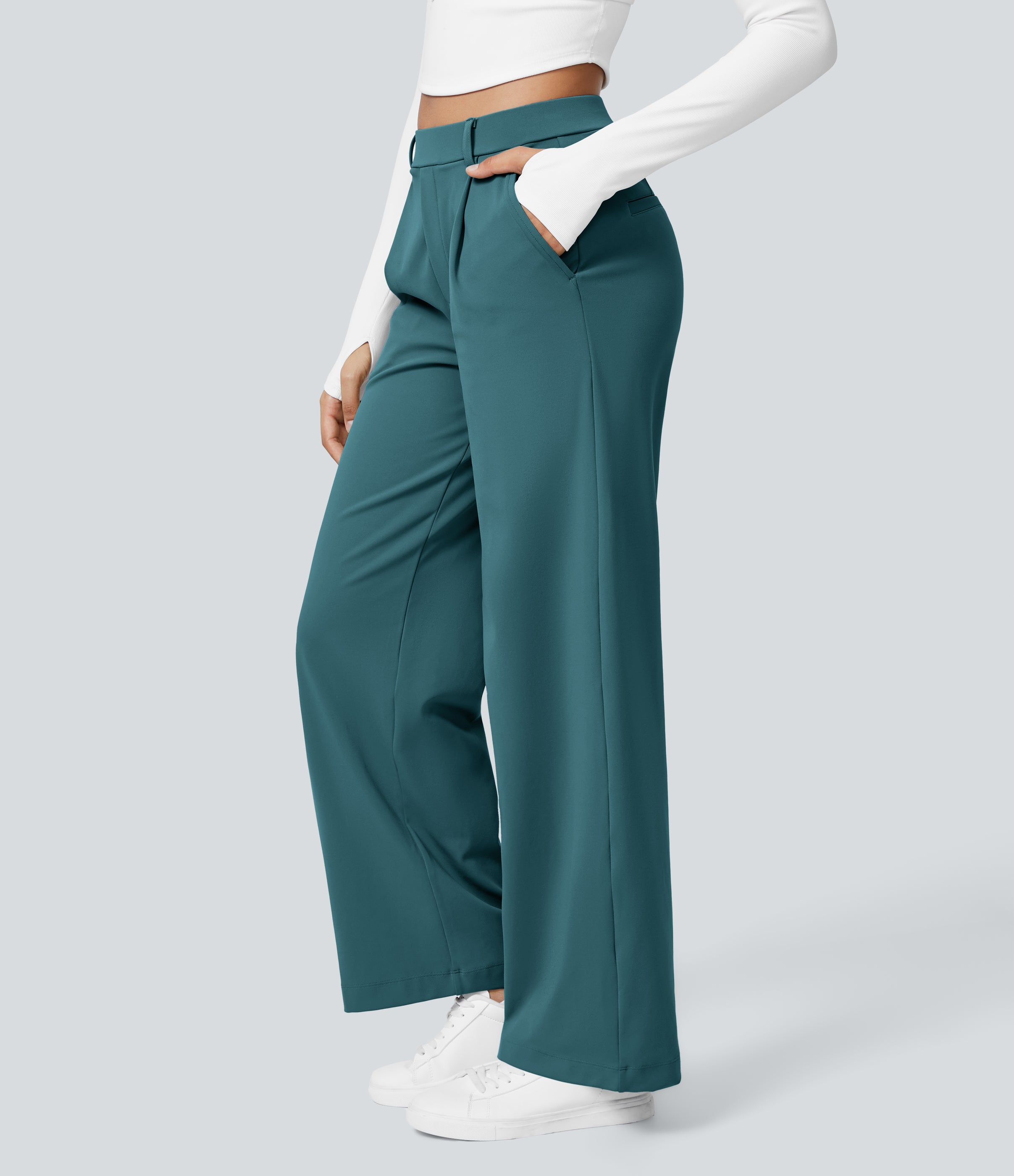 Factory Outlet - High Waisted Side Pocket Straight Leg Work Suit Pants