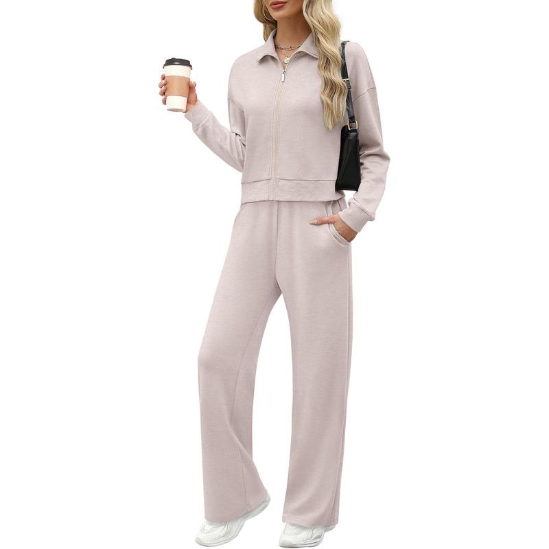 Women's 2 Piece Outfit Fleece Sweatsuit Casual Lounge Matching Sets Crewneck Loose Fit Cozy Sweatshirt & Straight Leg Sweatpants Womenswear