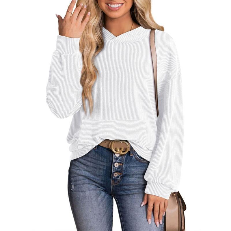 Women's Pullover Hoodies Sweatshirts Casual Loose Long Sleeve Ribbed Knit Shirts