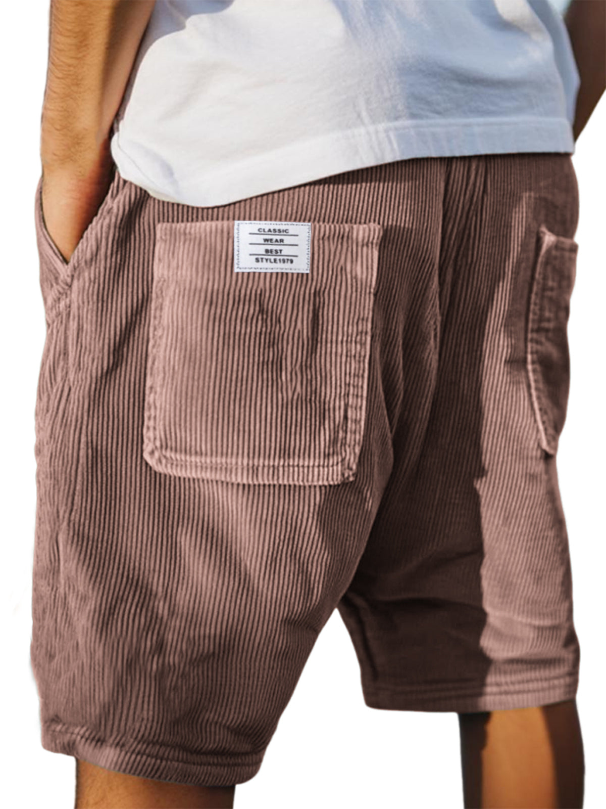 Men's Stylish Multi-pocket Vintage Corduroy Simple Embroidered Logo Casual Loose Shorts