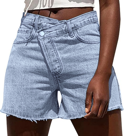 Womens High Waisted Vintage Crossover Denim Shorts with Stretch
