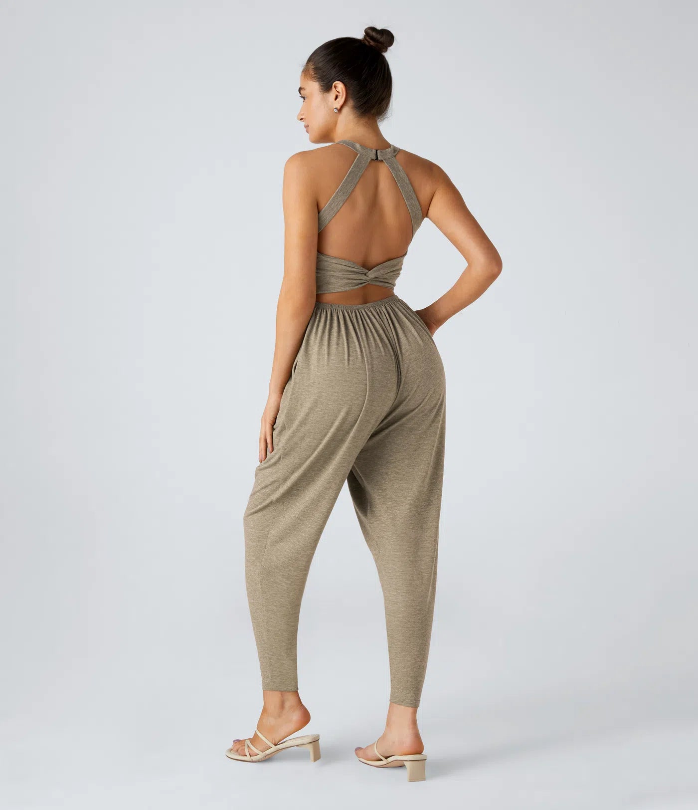 💝Last day promotion-⏰Backless Twisted U Neck Side Pocket Harem Casual Jumpsuit-Easy Peezy Edition