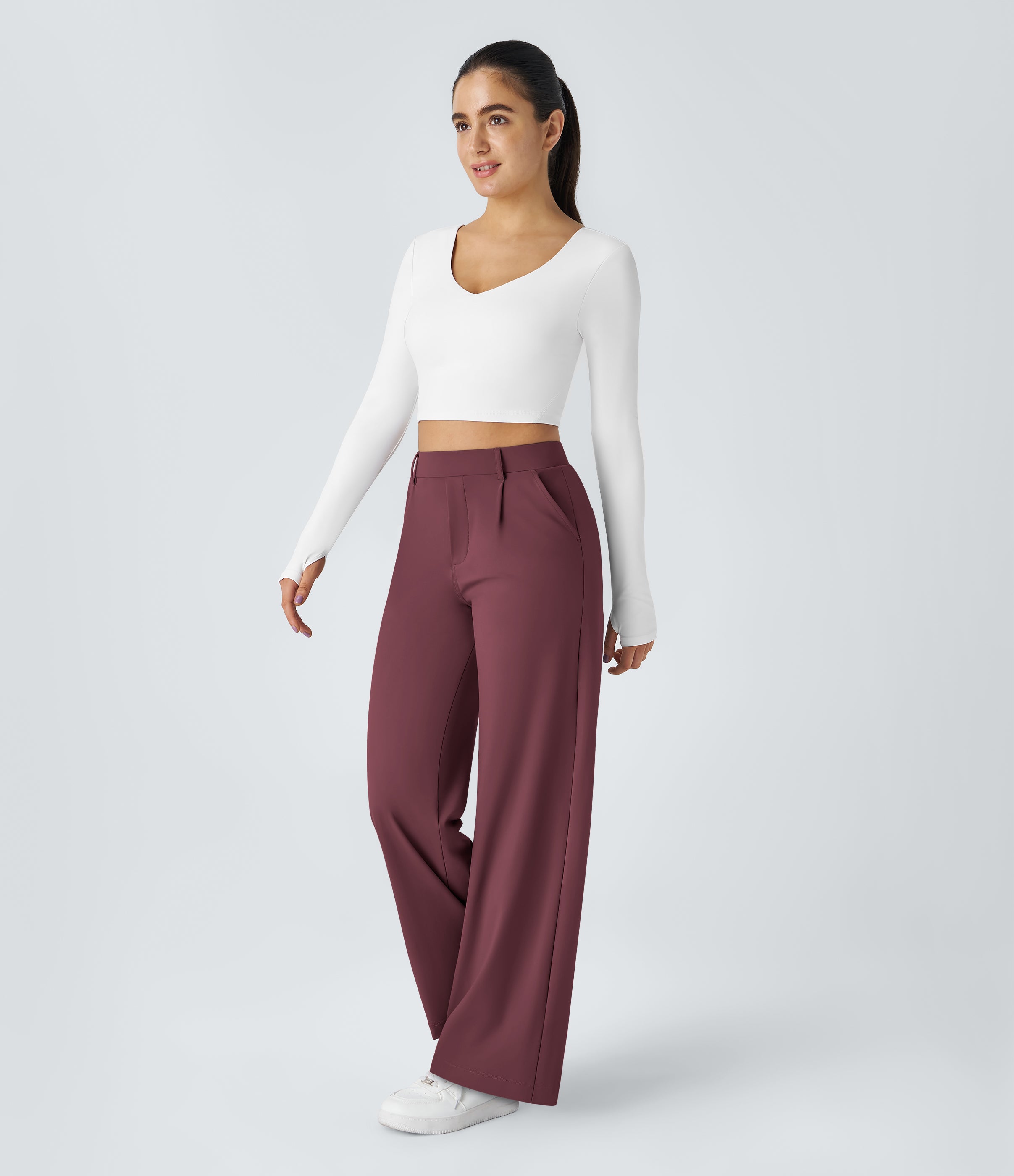Factory Outlet - High Waisted Side Pocket Straight Leg Work Suit Pants