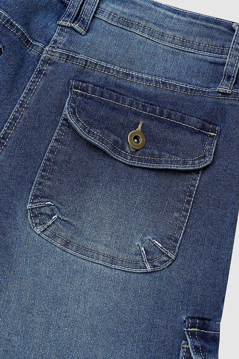 Flap Pocket Roll Hem Denim Bermuda Shorts Without Belt