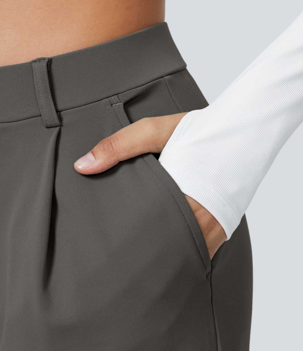 Factory Outlet - High Waisted Side Pocket Straight Leg Work Suit Pants