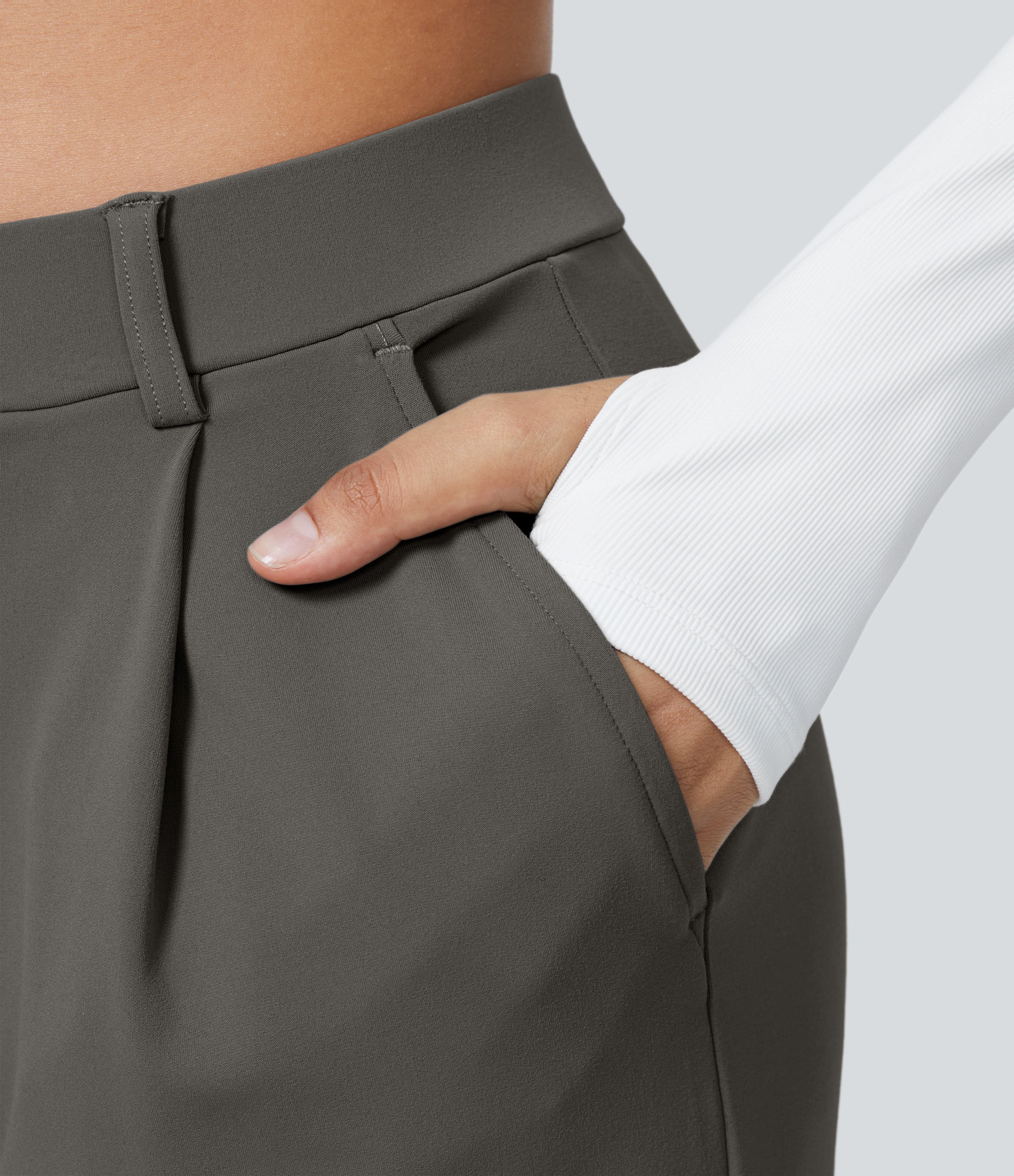 Factory Outlet - High Waisted Side Pocket Straight Leg Work Suit Pants