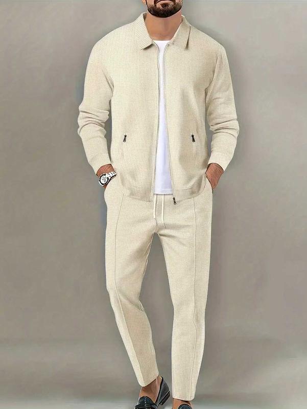 Sporty Two-piece Set Men's Plain Zip Up Jacket & Drawstring Waist Pants Tracksuit Set