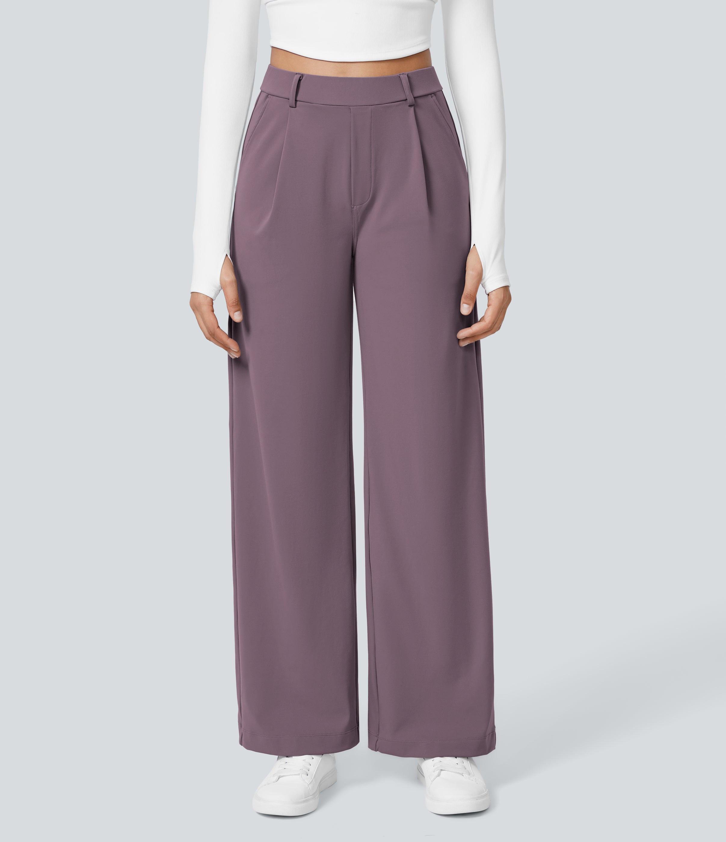 Factory Outlet - High Waisted Side Pocket Straight Leg Work Suit Pants