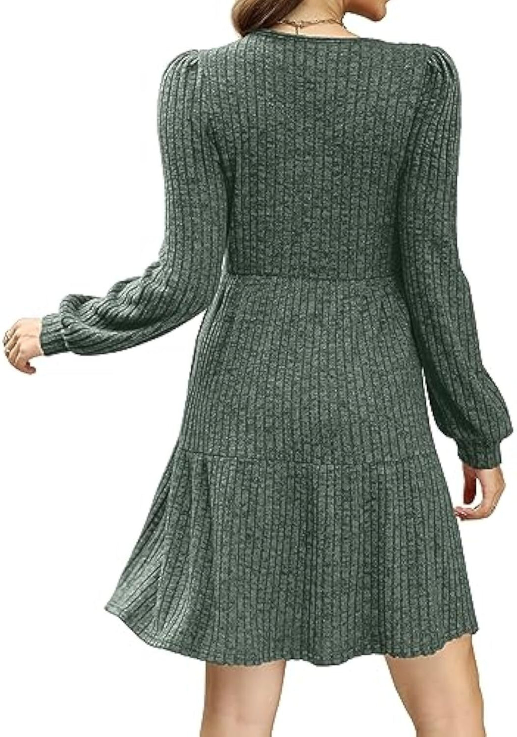 🔥Womens Square Neck Long Sleeve Fall Dresses Casual Babydoll Sweater Dress