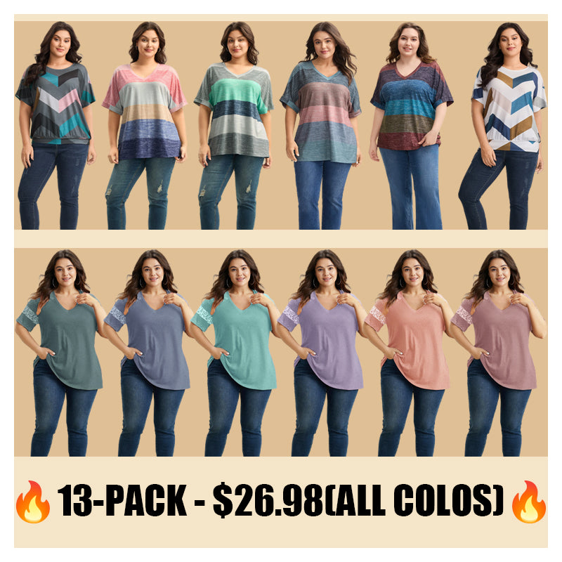 13-pack of Loose-fitting cotton sport T-Shirts with a Variety of Colorblock Prints